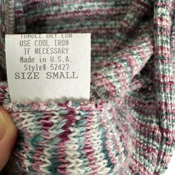 Vintage 80s James Kenrob Knitted Cardigan Small Pink Green Cozycore Grandmacore - Picture 6 of 7